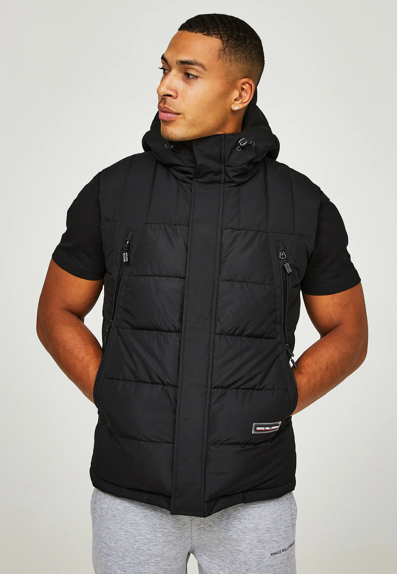 Kings Will Dream DEYTON SHORT HOODED PUFFER GILET - Waistcoat BLACK