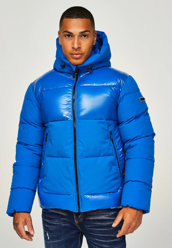 Kings Will Dream MONTARO HIGHSHINE MIX SHORT PUFFER JACKET - BLUE