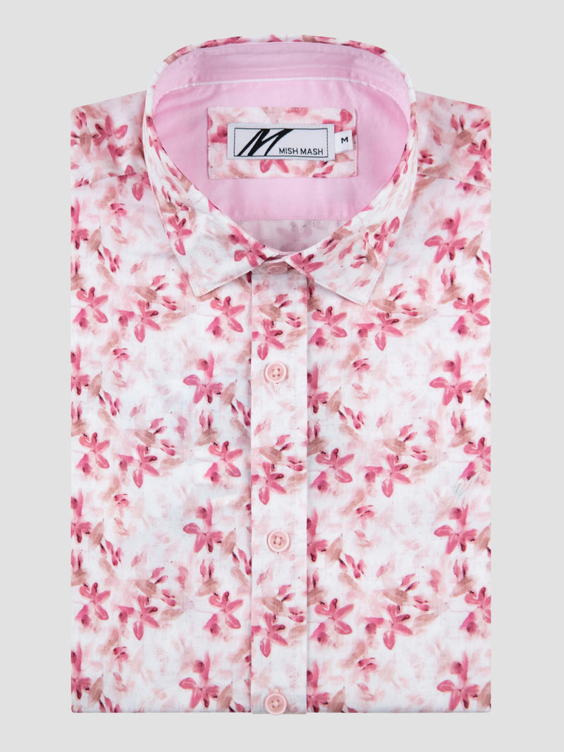 Mish Mash GULF  Short Sleeve Cotton SHIRT - WHITE & PINK