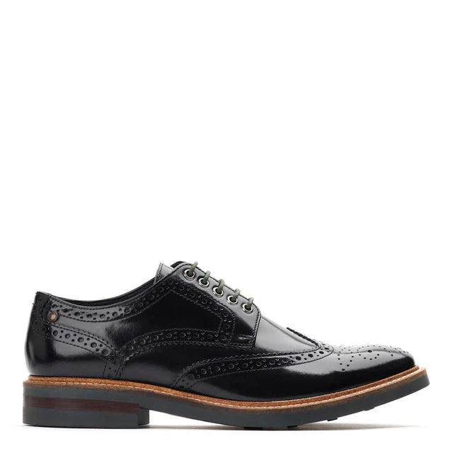 Base London Woburn Hi Shine Leather Brogue Shoes - BLACK