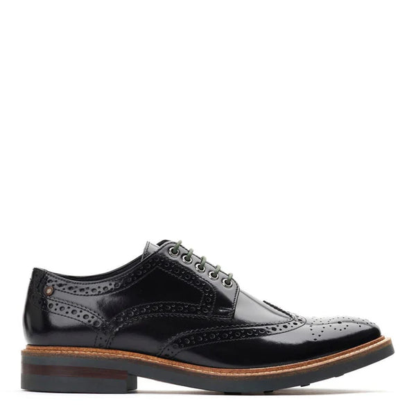 Base London Woburn Hi Shine Leather Brogue Shoes - BLACK