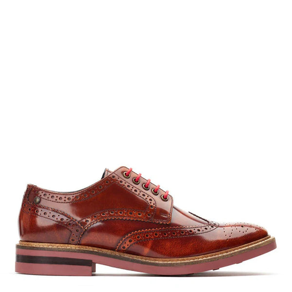 Base London Woburn Hi Shine Leather Brogue Shoes - Tan Brown