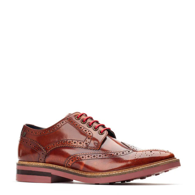 Base London Woburn Hi Shine Leather Brogue Shoes - Tan Brown