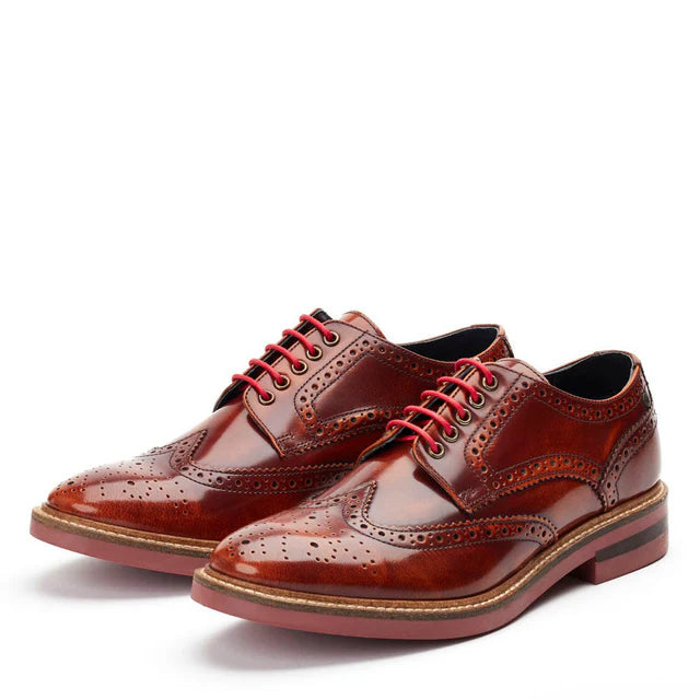 Base London Woburn Hi Shine Leather Brogue Shoes - Tan Brown