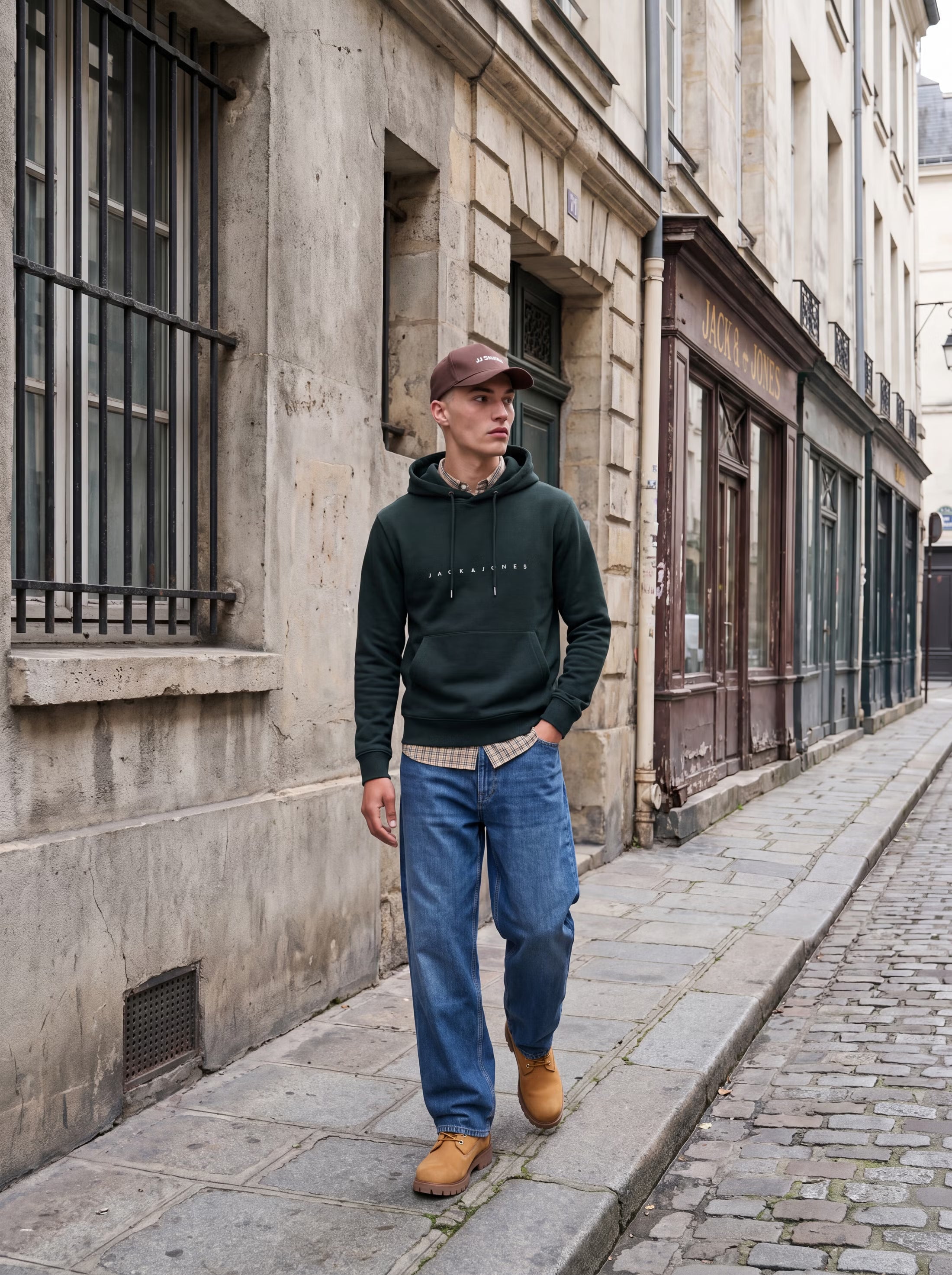 Jack&Jones Star Logo Hoodie in Green / Scarab