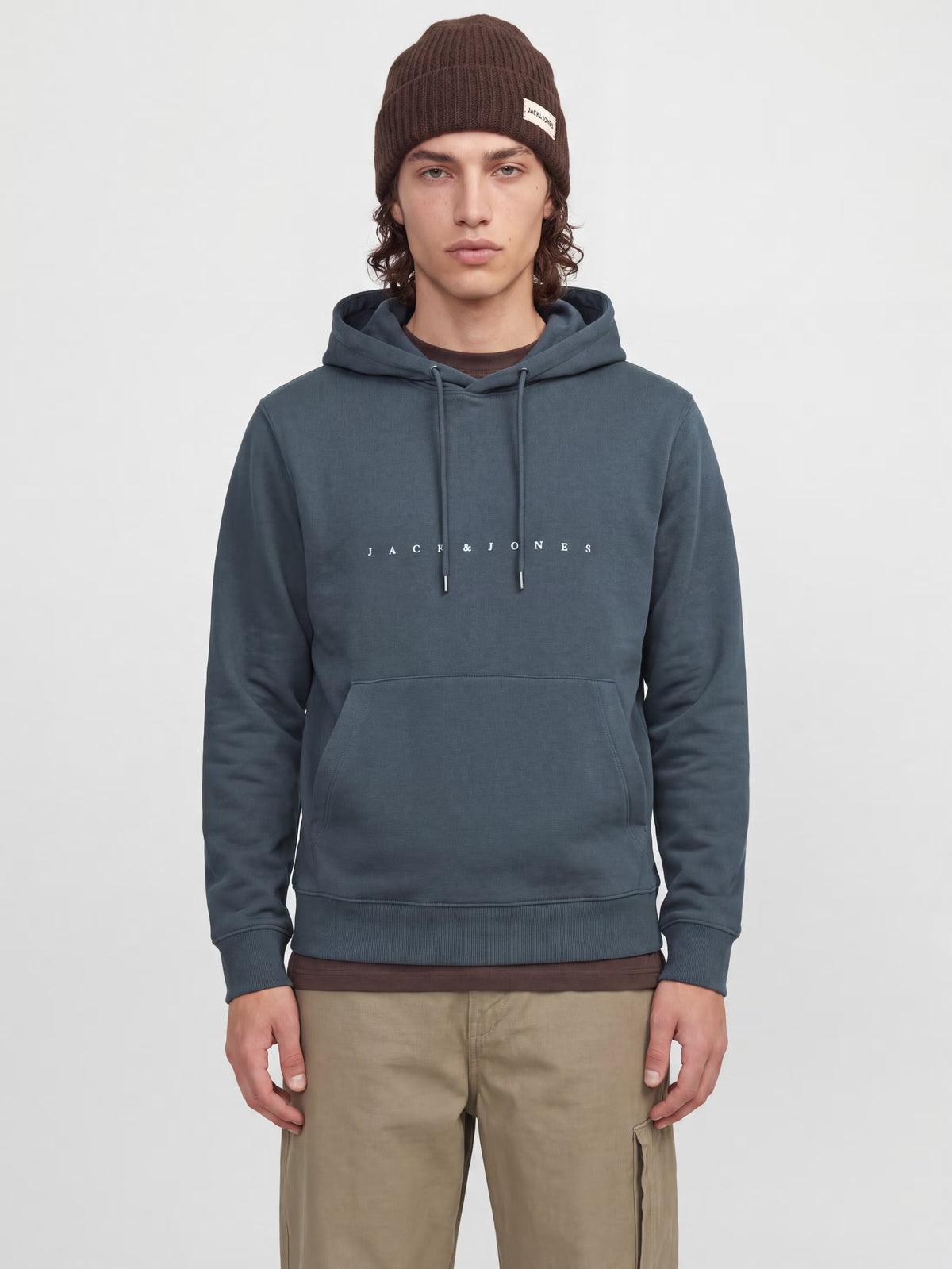 Jack&Jones Star Logo Hoodie in Grey / Turbulence