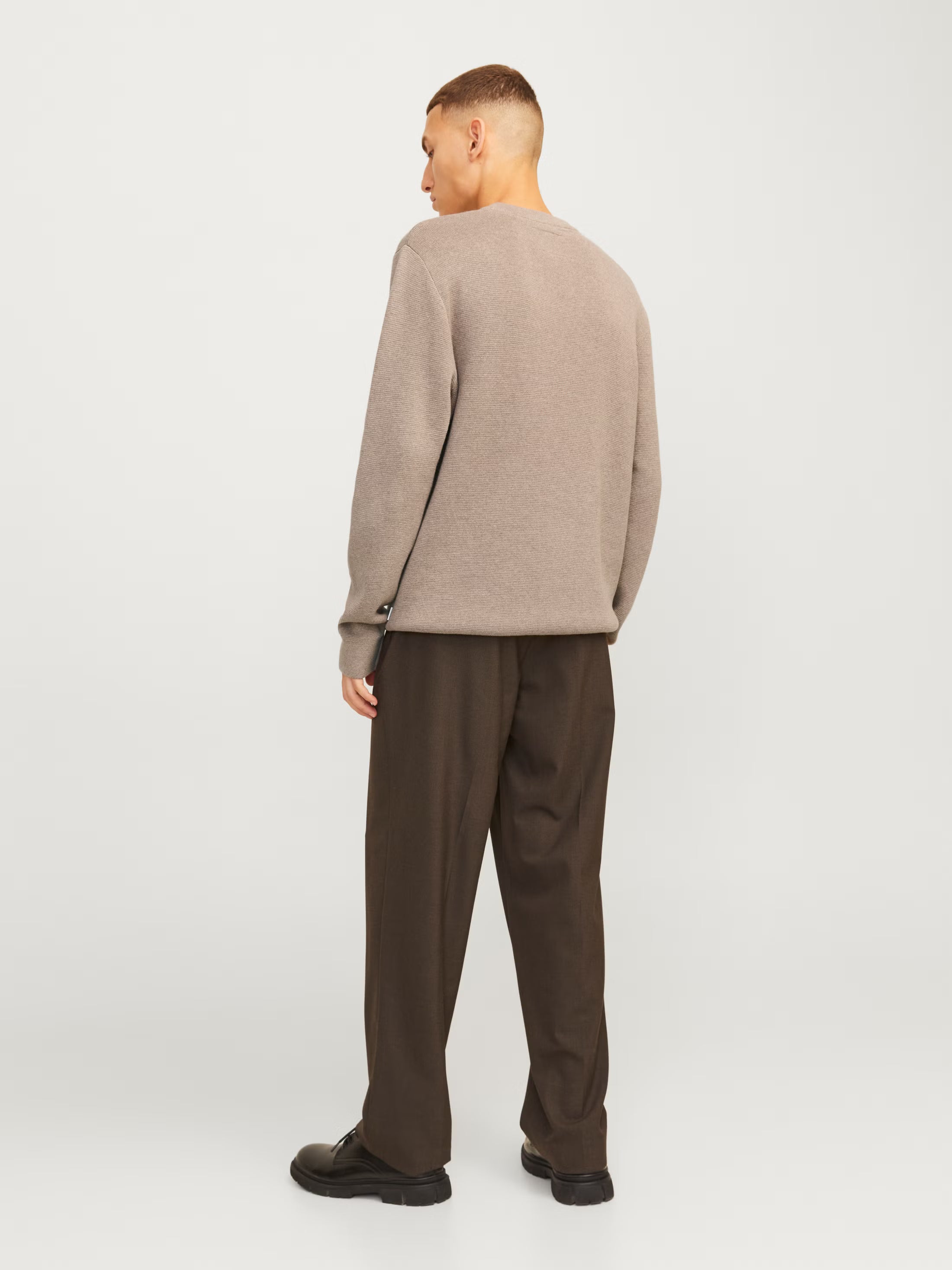 Jack&Jones Milano Plain Knitted pullover Crew Neck Beige / Greige