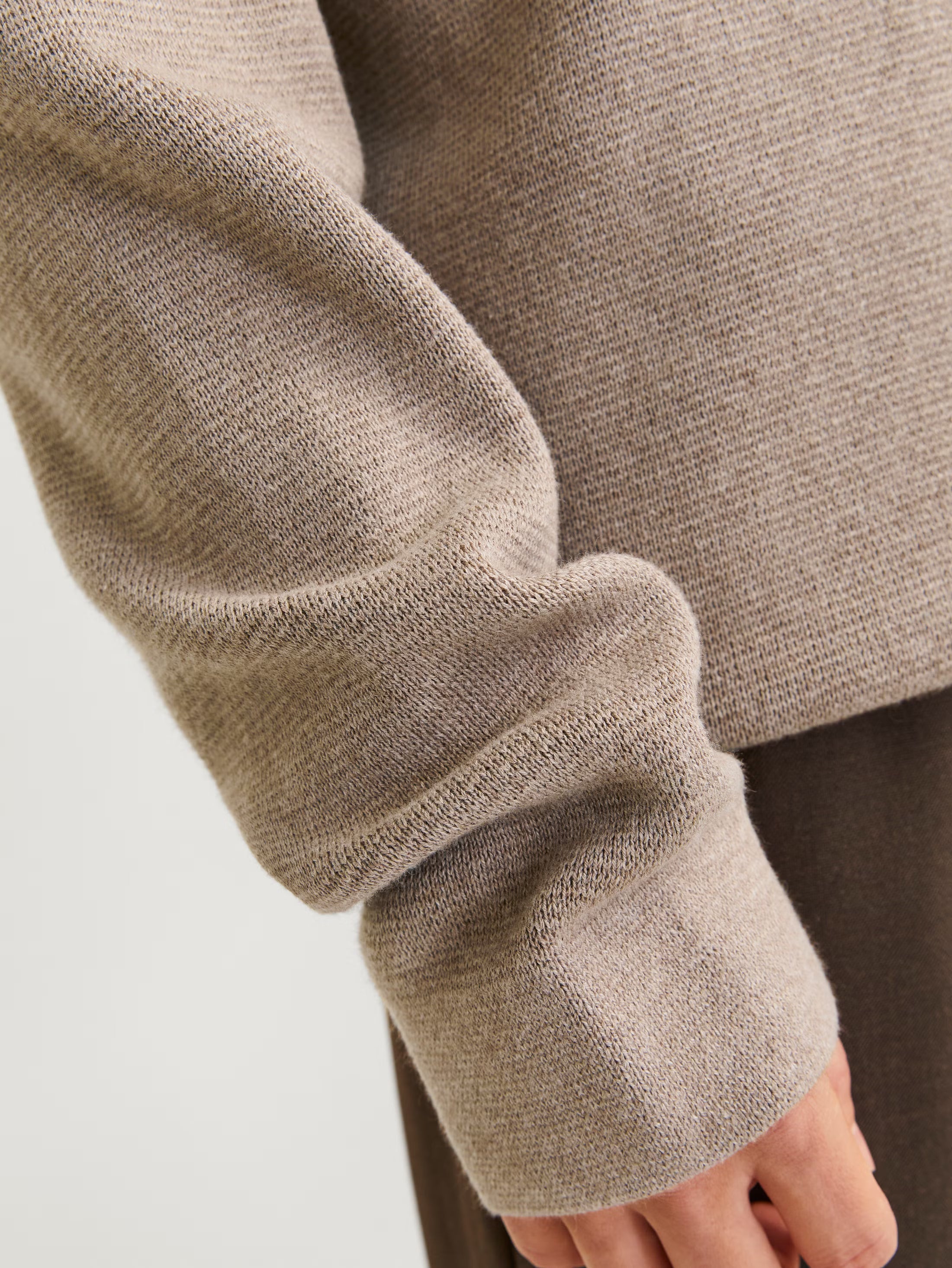 Jack&Jones Milano Plain Knitted pullover Crew Neck Beige / Greige