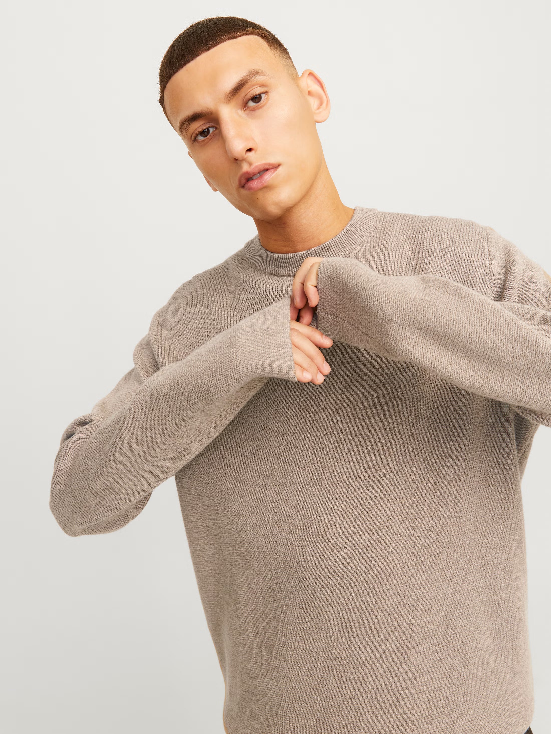 Jack&Jones Milano Plain Knitted pullover Crew Neck Beige / Greige