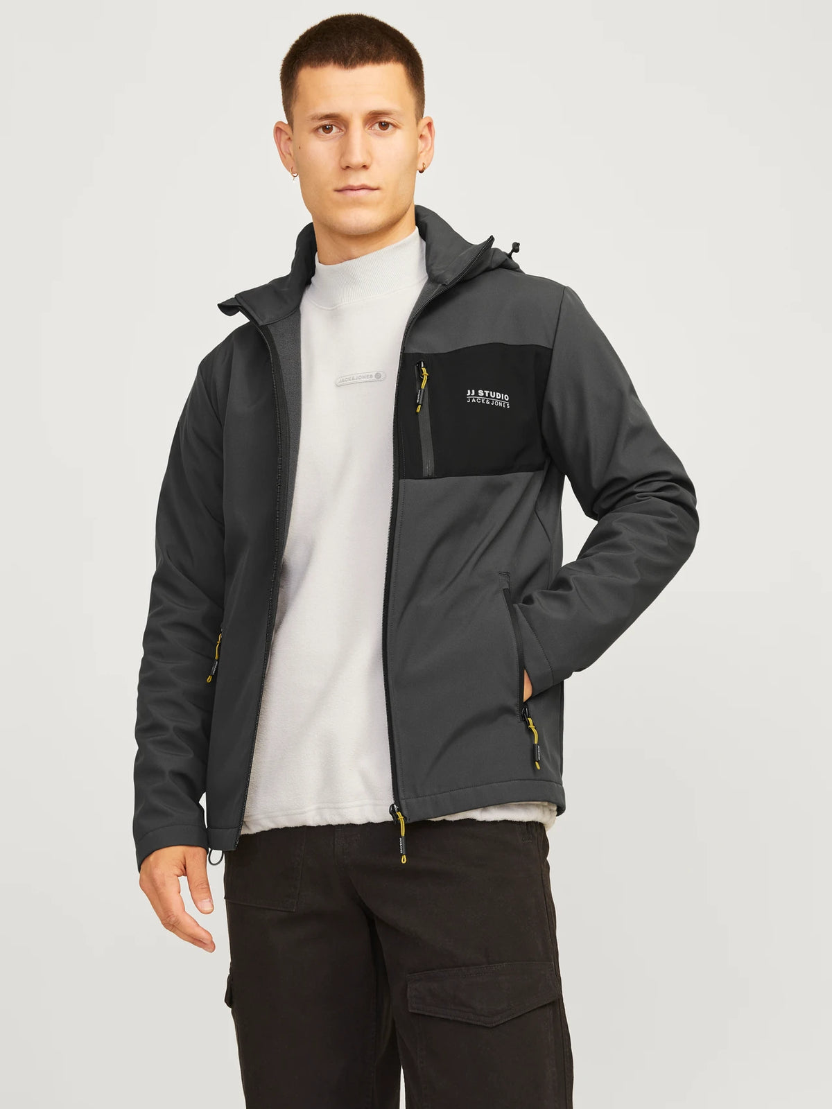 Jack Jones water resistant Softshell Hooded Jacket Taylor ASPHALT DesignerMenswear
