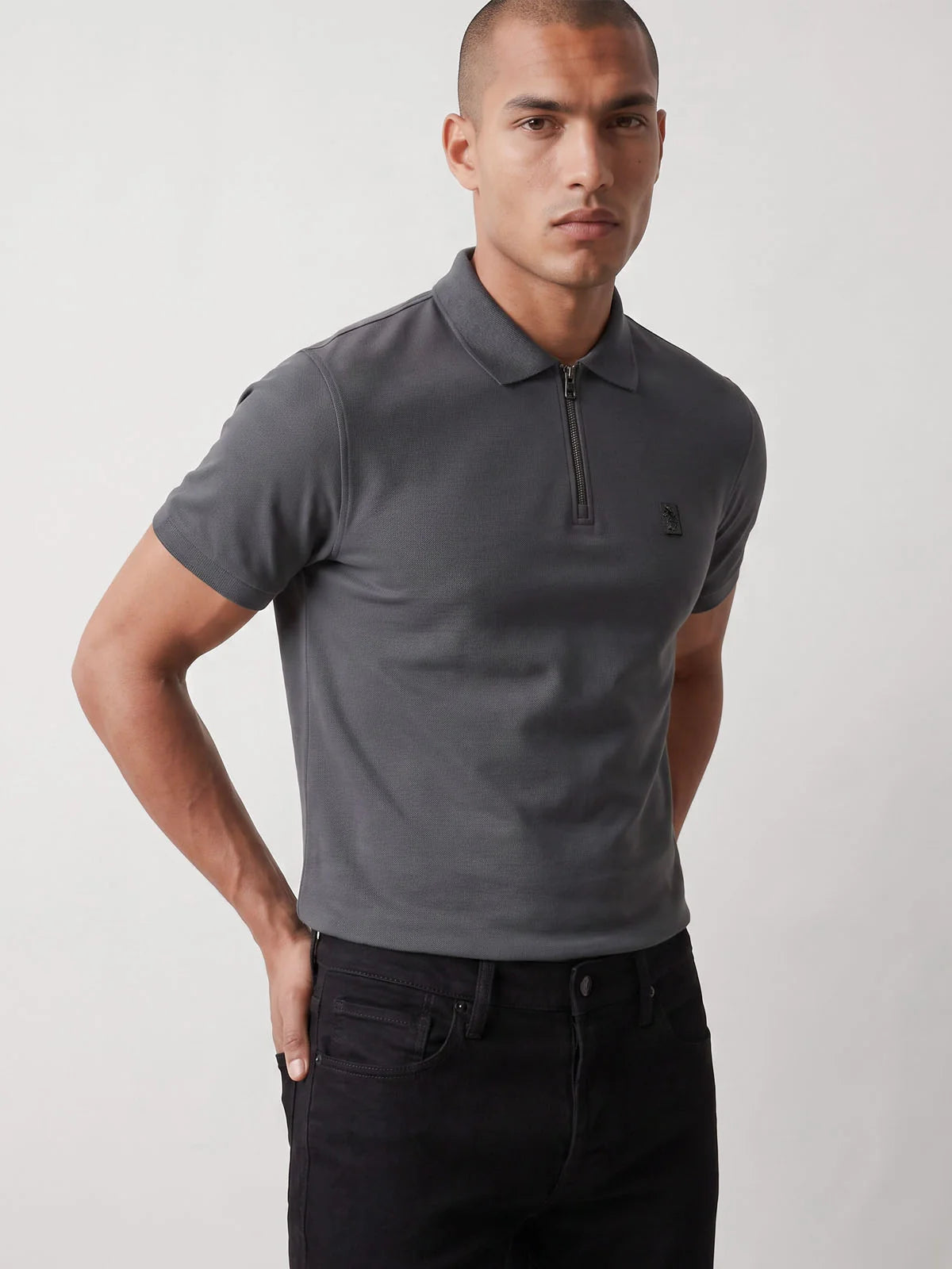 Luke Mainline penrith zip neck polo shirt - charcoal