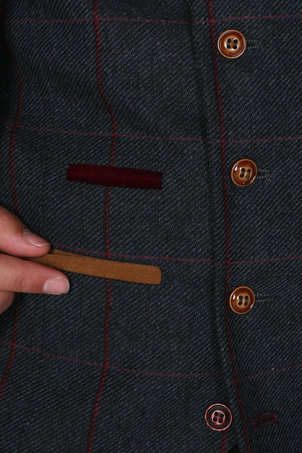 Paul Andrew Madrid - Men's Tweed Check Waistcoat in NAVY BLUE