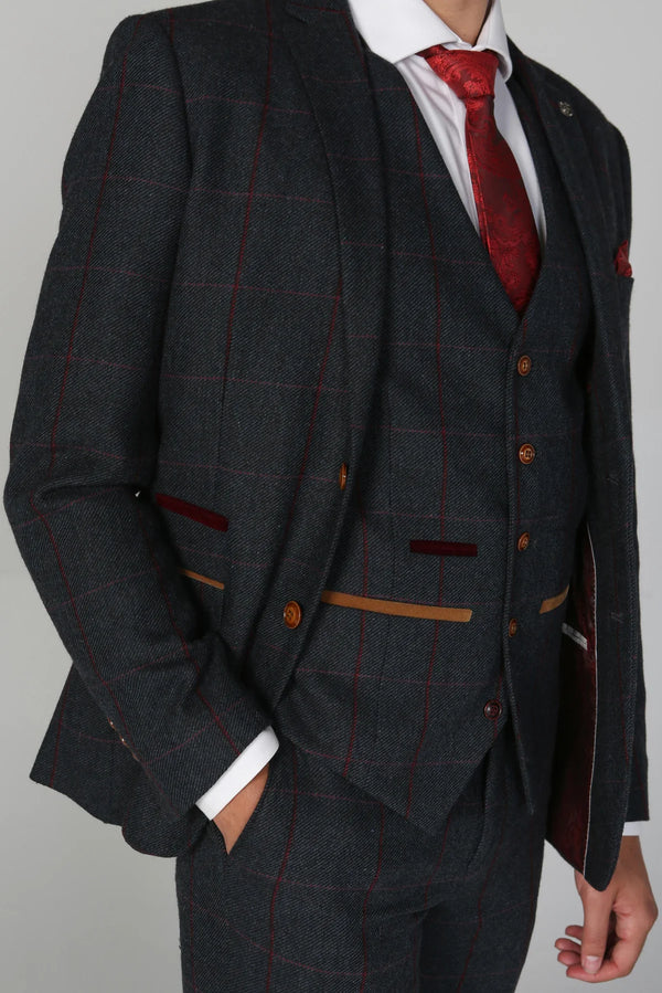 Paul Andrew Madrid - Men's Tweed Check Waistcoat in NAVY BLUE
