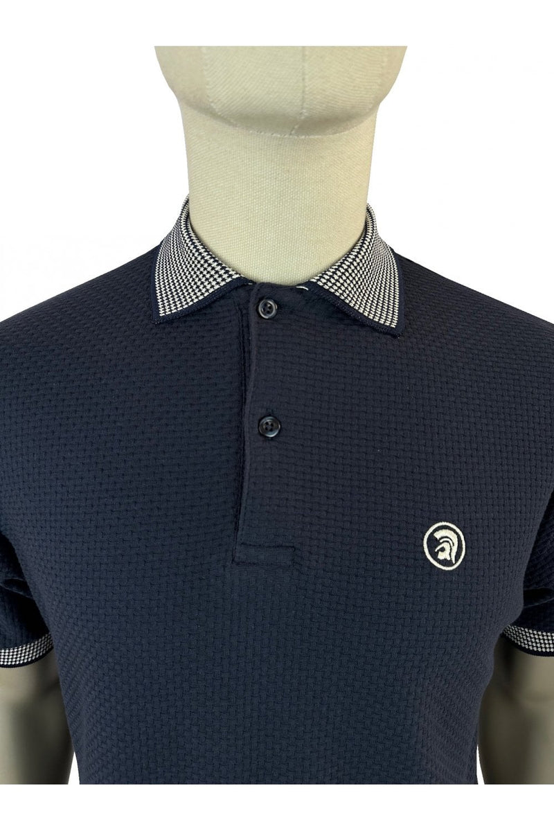 TROJAN Basket Weave Polo with jacquard collar and cuffs TR/8870 - NAVY