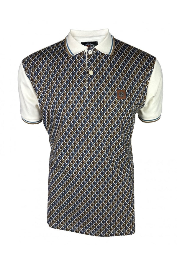 Trojan Diamond Jacquard Panel Polo TR8978 ECRU