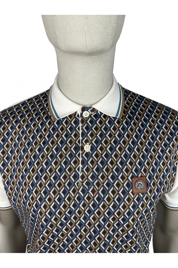 Trojan Diamond Jacquard Panel Polo TR8978 ECRU