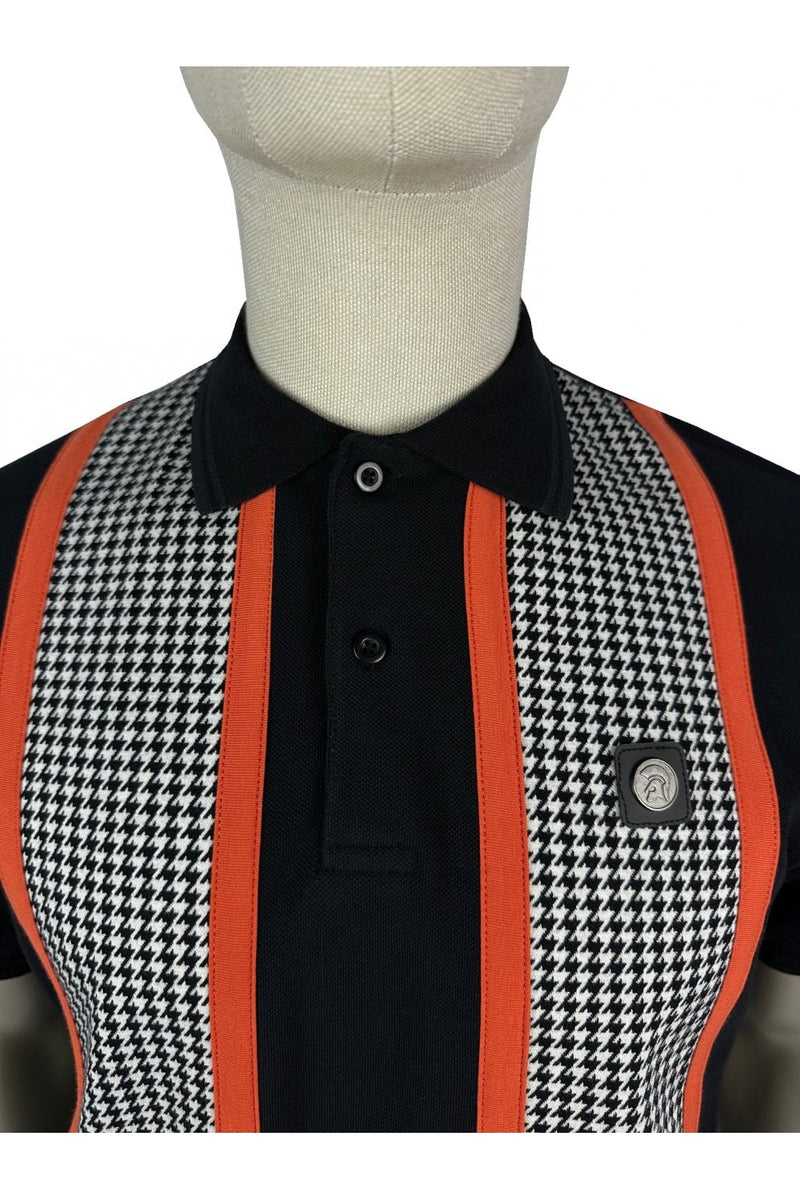 TROJAN Taped Houndstooth Panel Polo TR/8876 - BLACK