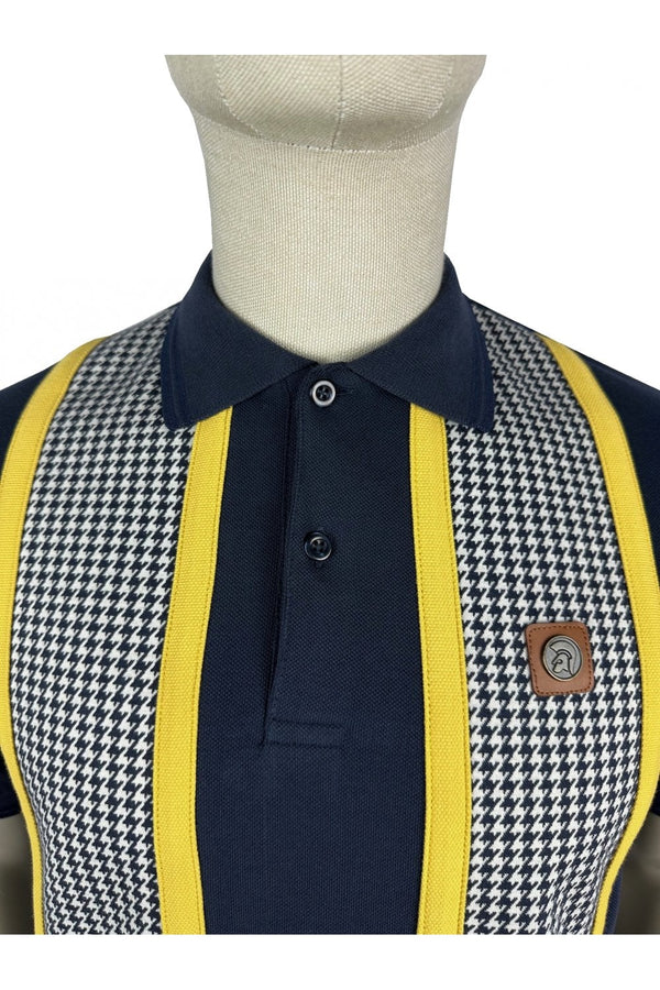 TROJAN Taped Houndstooth Panel Polo TR/8876 - NAVY