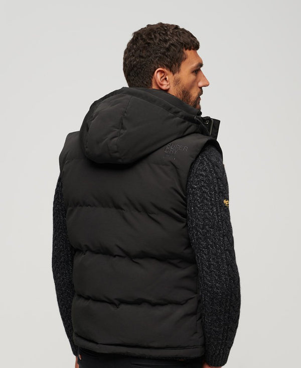 Superdry Hooded Everest Puffer Gilet - JET BLACK