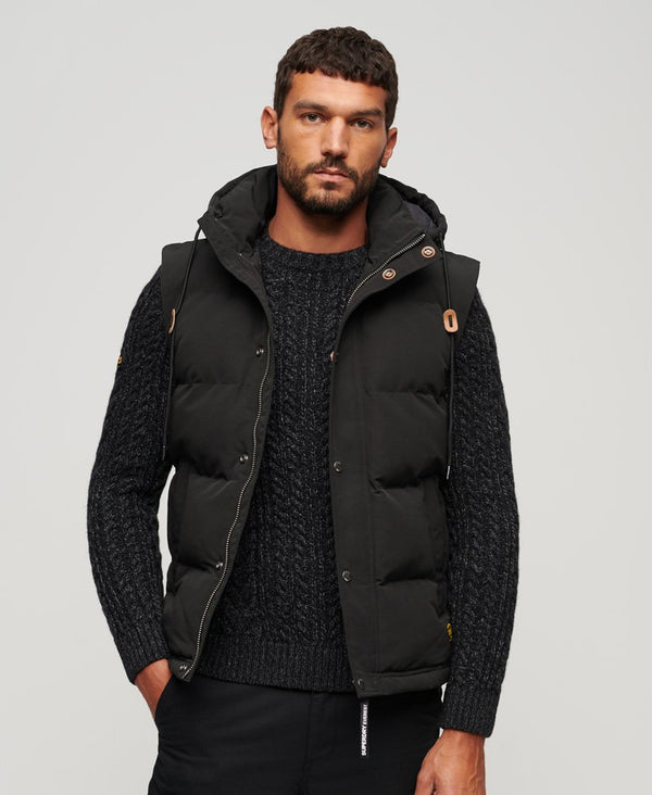 Superdry Hooded Everest Puffer Gilet - JET BLACK