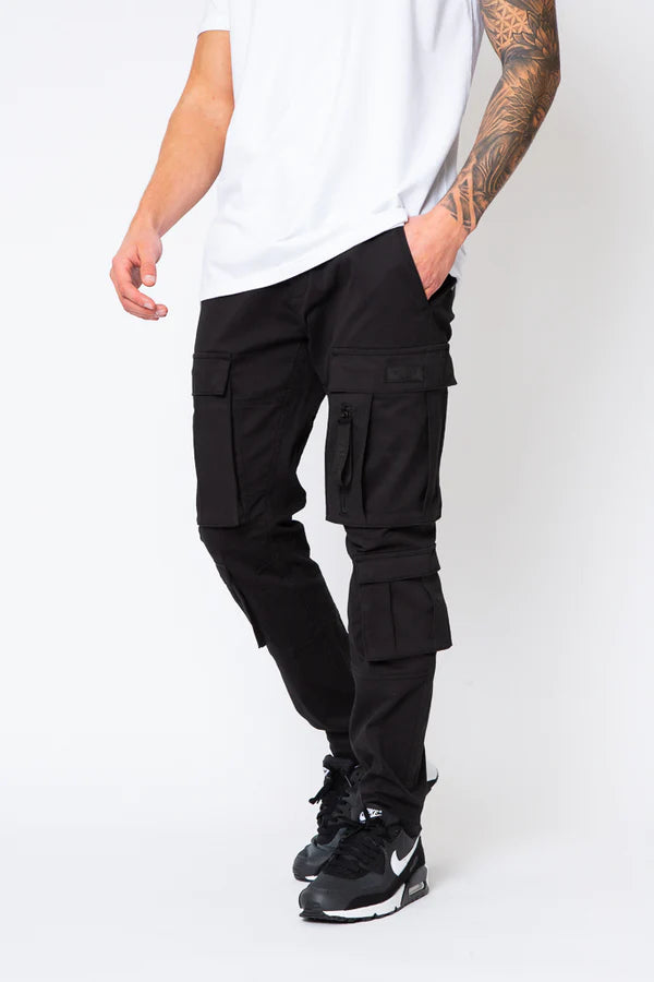 Valere Milano Carrico Technical inspired cargo pant bungee hem BLACK
