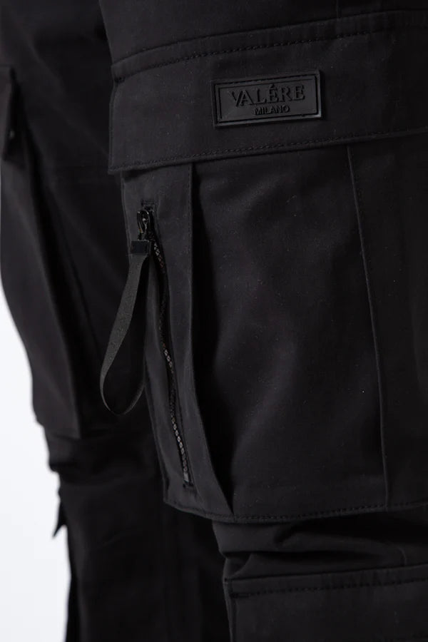 Valere Milano Carrico Technical inspired cargo pant bungee hem BLACK