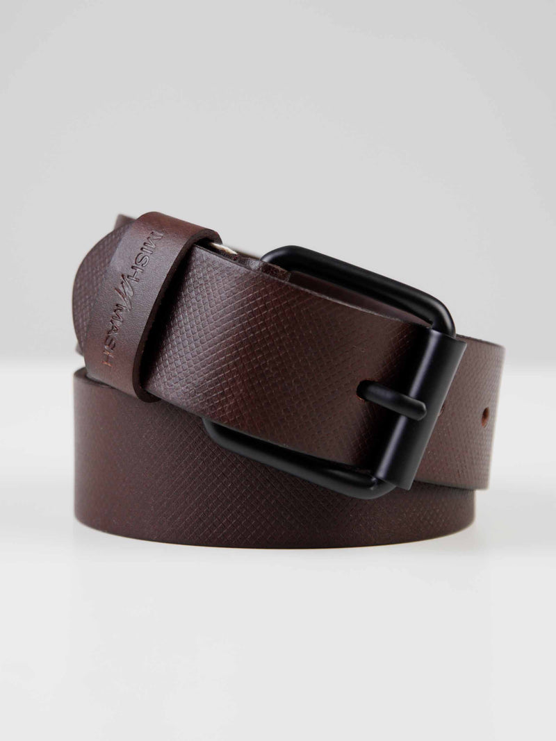 Mish Mash Warwick Textured finish Leather Belt - DARK BROWN