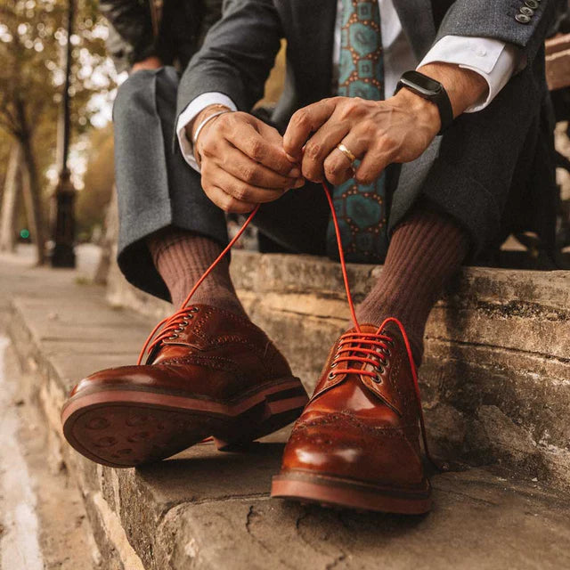 Base London Woburn Hi Shine Leather Brogue Shoes - Tan Brown