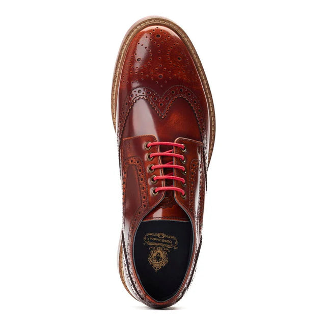 Base London Woburn Hi Shine Leather Brogue Shoes - Tan Brown