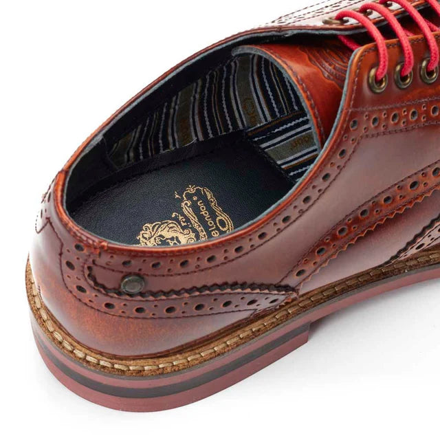 Base London Woburn Hi Shine Leather Brogue Shoes - Tan Brown