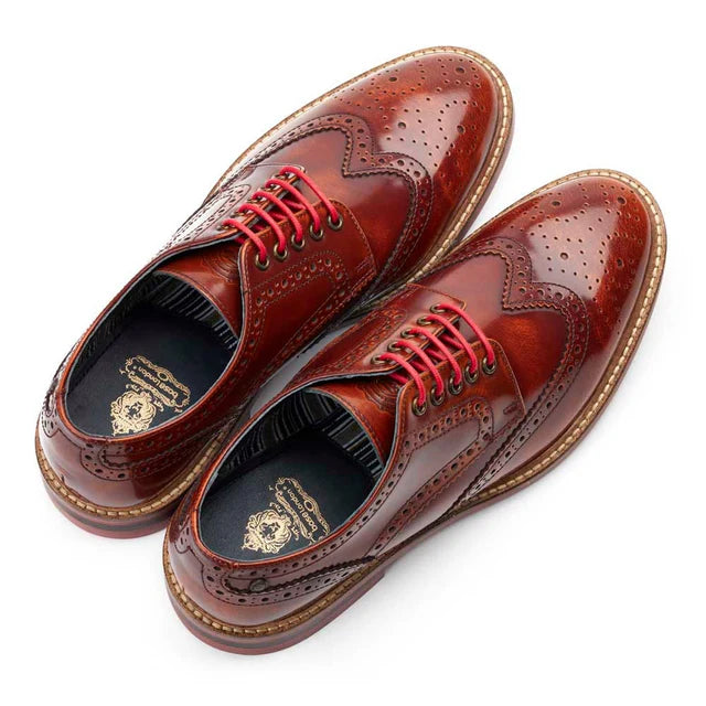 Base London Woburn Hi Shine Leather Brogue Shoes - Tan Brown