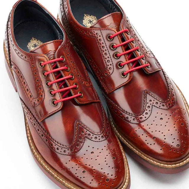 Base London Woburn Hi Shine Leather Brogue Shoes - Tan Brown