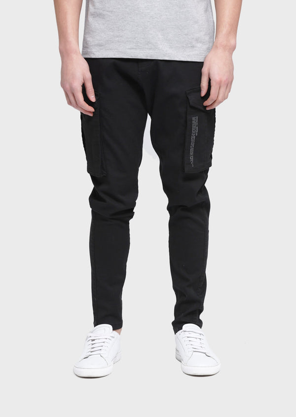 883 Police Moriarty Mens Designers Danin Slim Fit Cargo Pants in Black