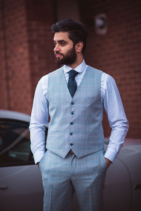 House of Cavani Caridi Slim Fit Waist Coat in Sky Blue