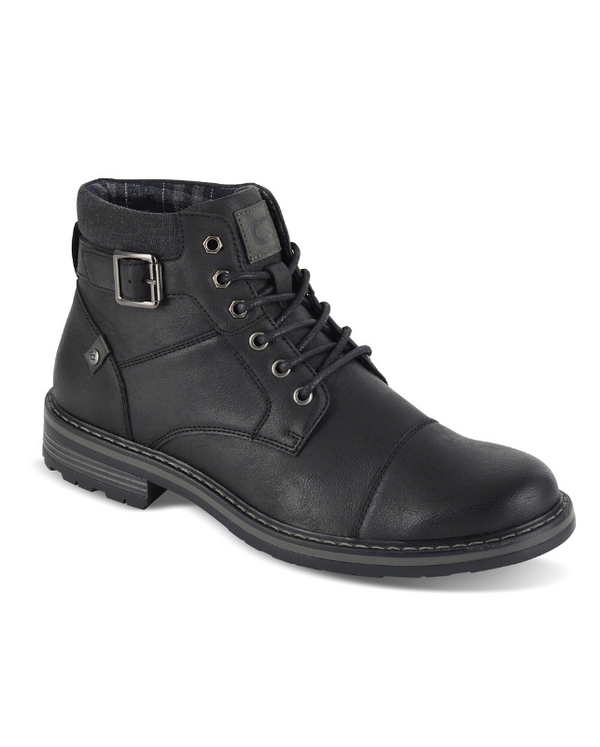 Deakins Leather workboot with waxed laces, buckle detail Oden BLACK