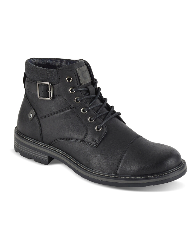 Deakins Leather workboot with waxed laces, buckle detail Oden BLACK