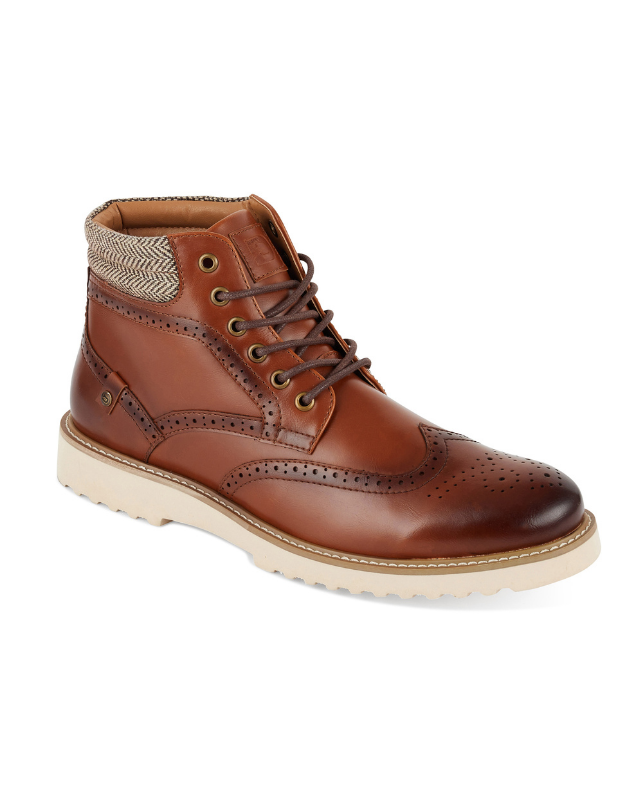 Deakins Udon Leather Lace up Brogue with wedge sole Boot in TAN