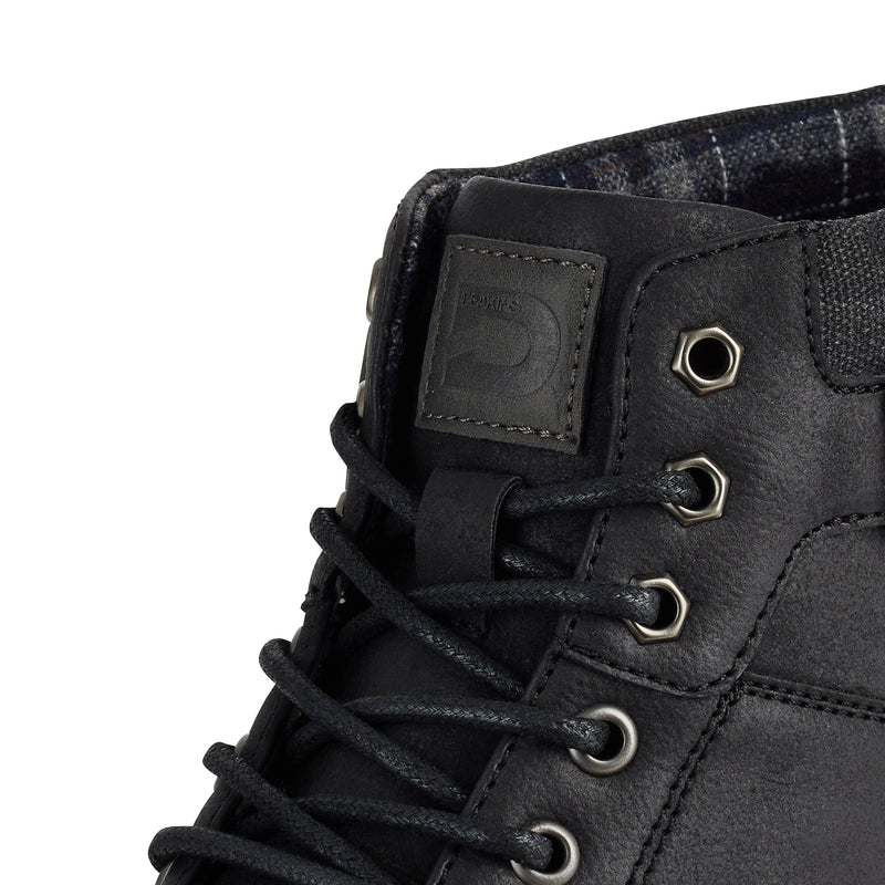 Deakins Leather workboot with waxed laces, buckle detail Oden BLACK