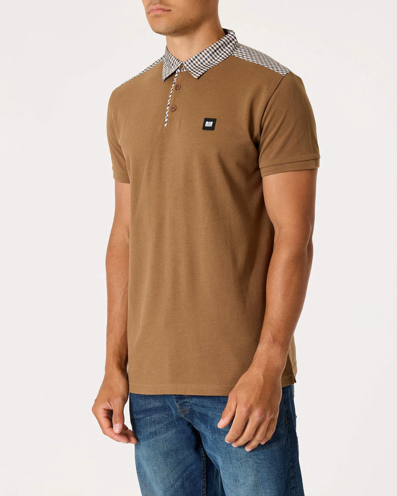 Weekend Offender Nylon Check Polo Shirt Costa - CARAMEL