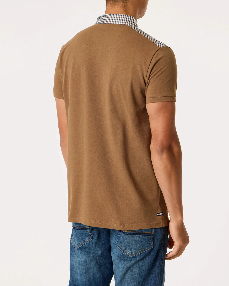 Weekend Offender Nylon Check Polo Shirt Costa - CARAMEL