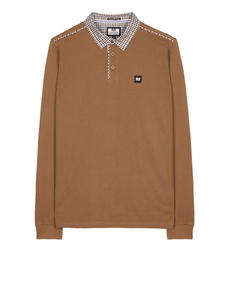 Weekend Offender Long Sleeve Check Collar Polo Tavarez - CARAMEL