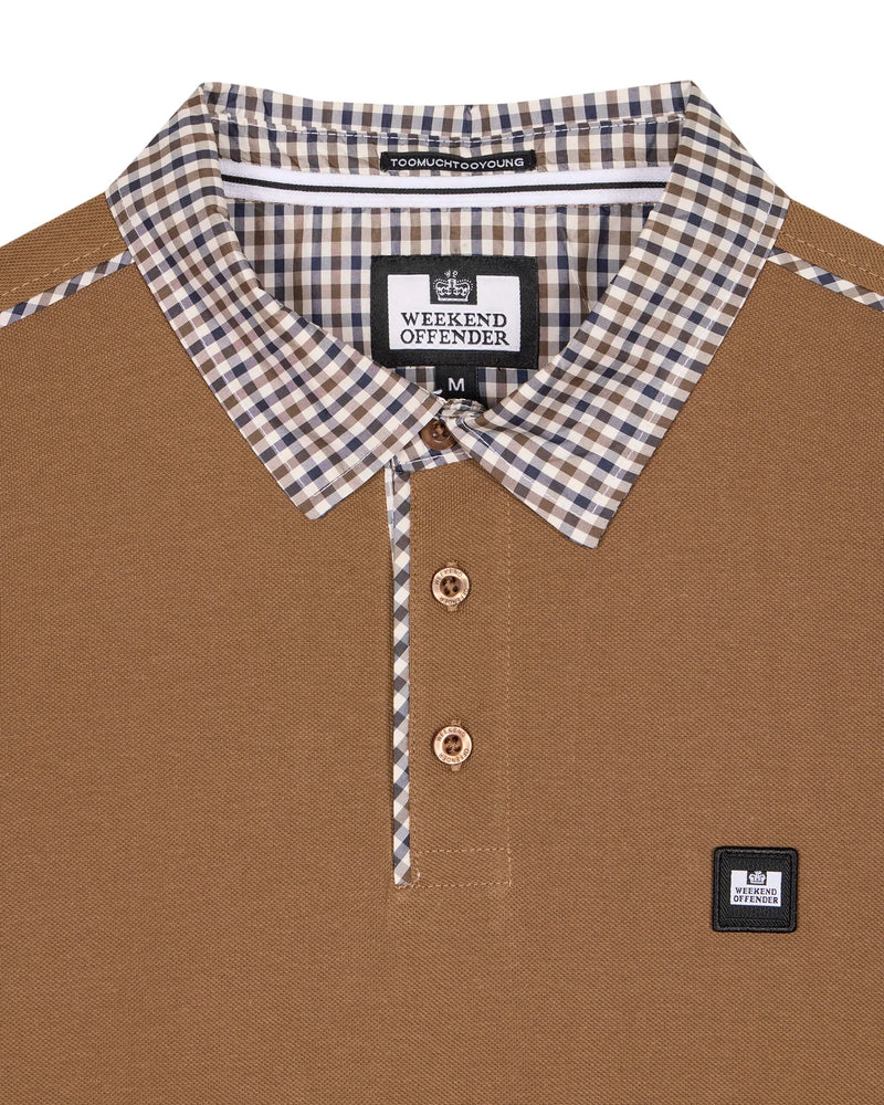 Weekend Offender Long Sleeve Check Collar Polo Tavarez - CARAMEL