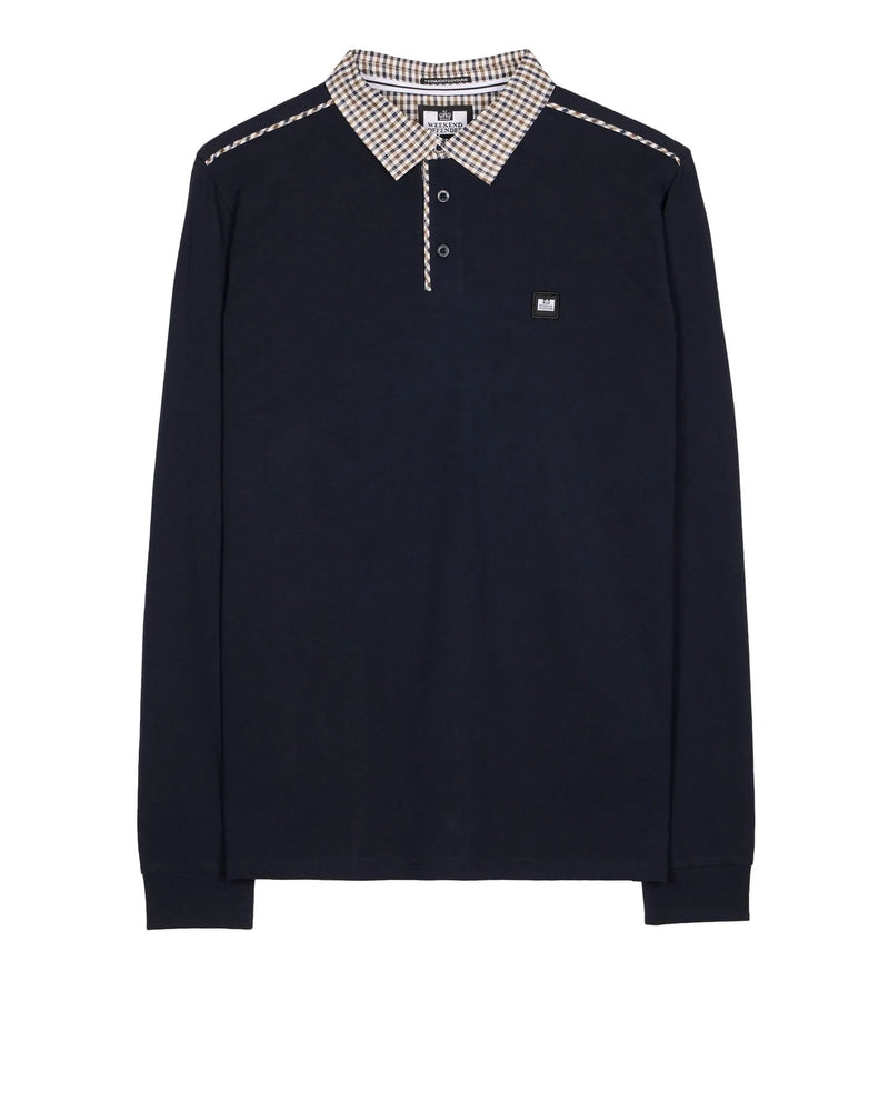 Weekend Offender Long Sleeve Check Collar Polo Tavarez - NAVY