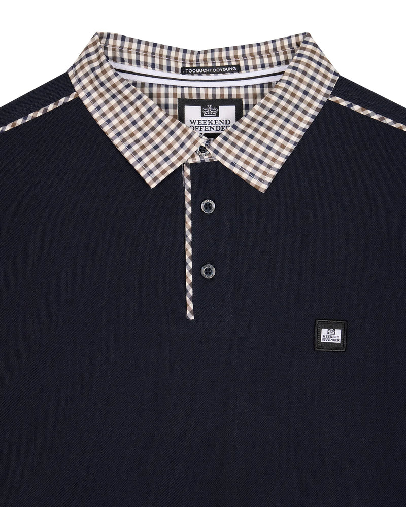 Weekend Offender Long Sleeve Check Collar Polo Tavarez - NAVY