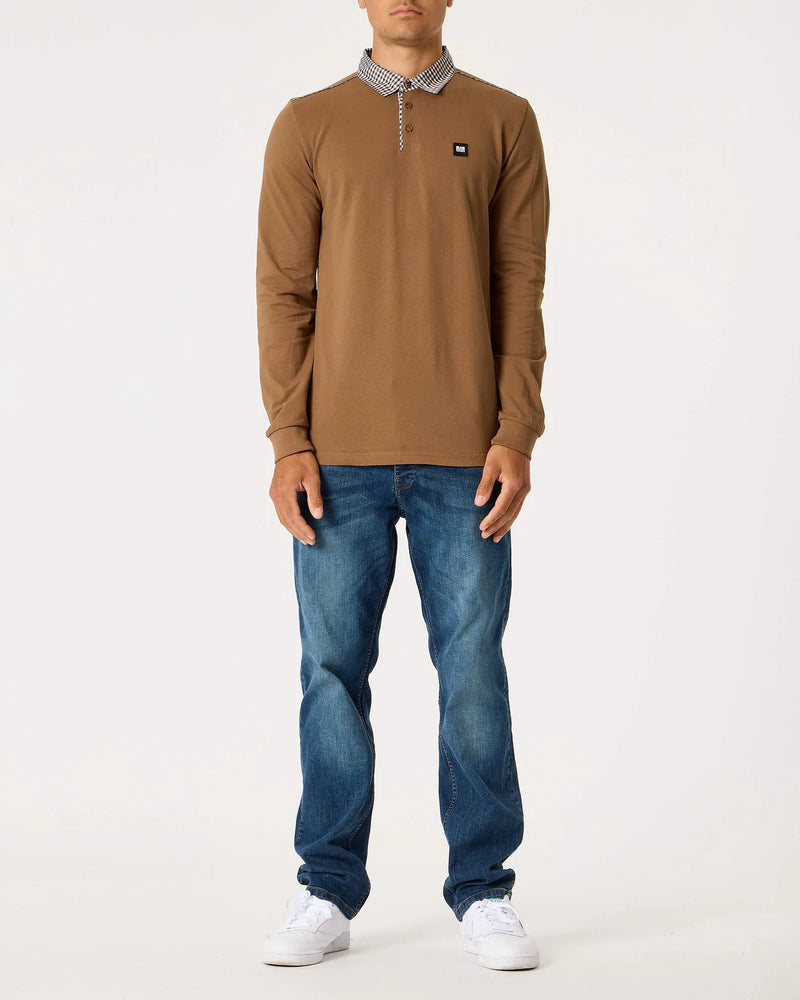 Weekend Offender Long Sleeve Check Collar Polo Tavarez - CARAMEL