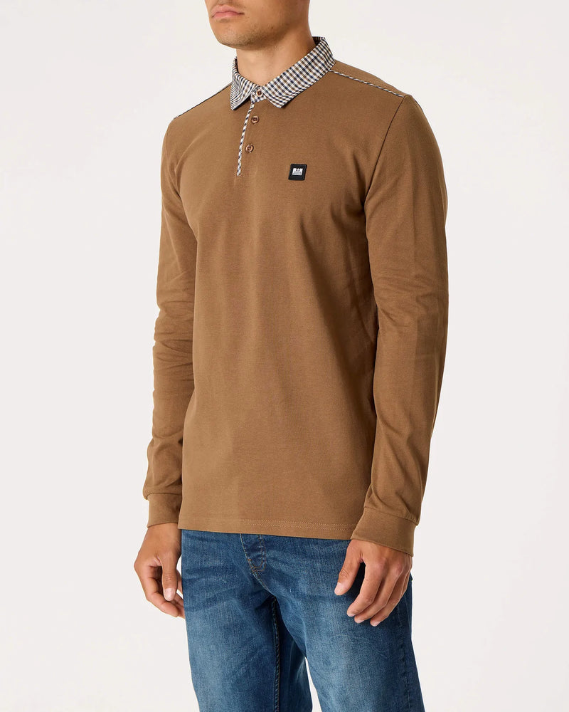Weekend Offender Long Sleeve Check Collar Polo Tavarez - CARAMEL