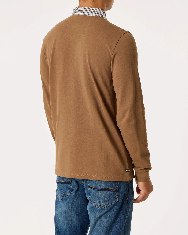 Weekend Offender Long Sleeve Check Collar Polo Tavarez - CARAMEL
