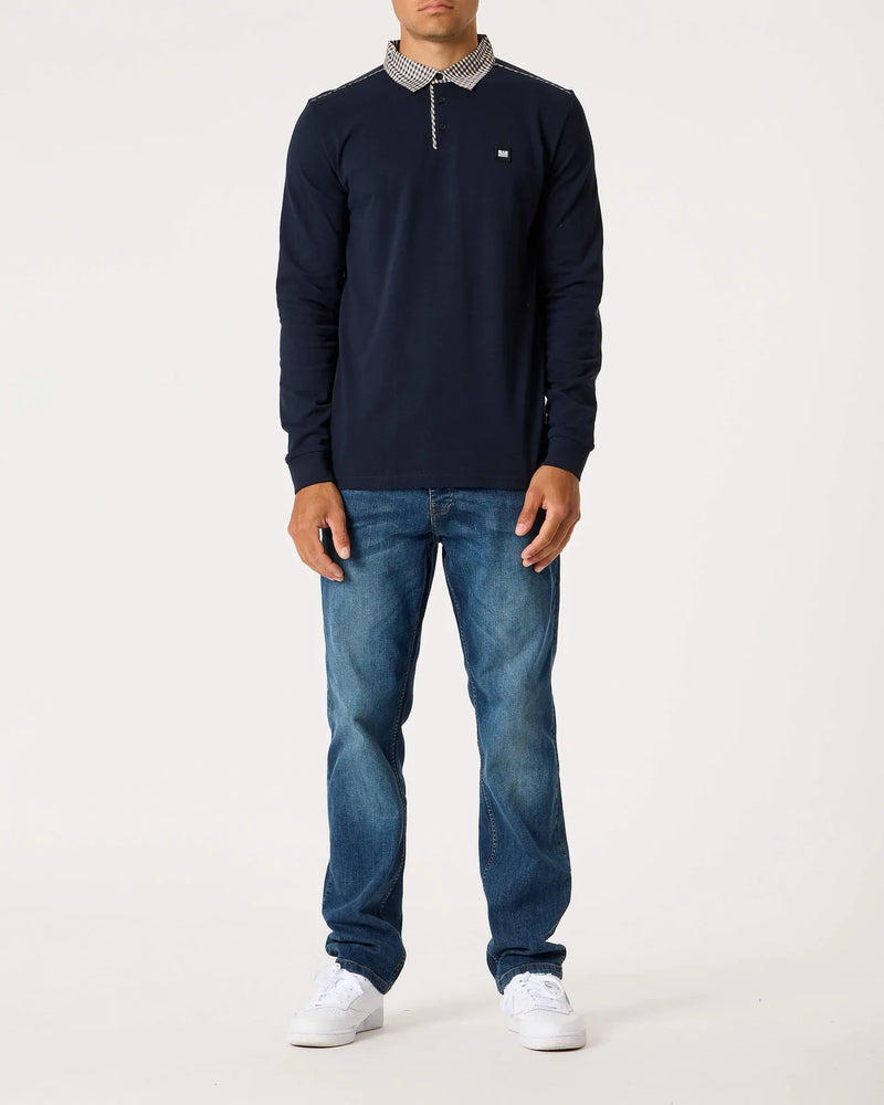 Weekend Offender Long Sleeve Check Collar Polo Tavarez - NAVY