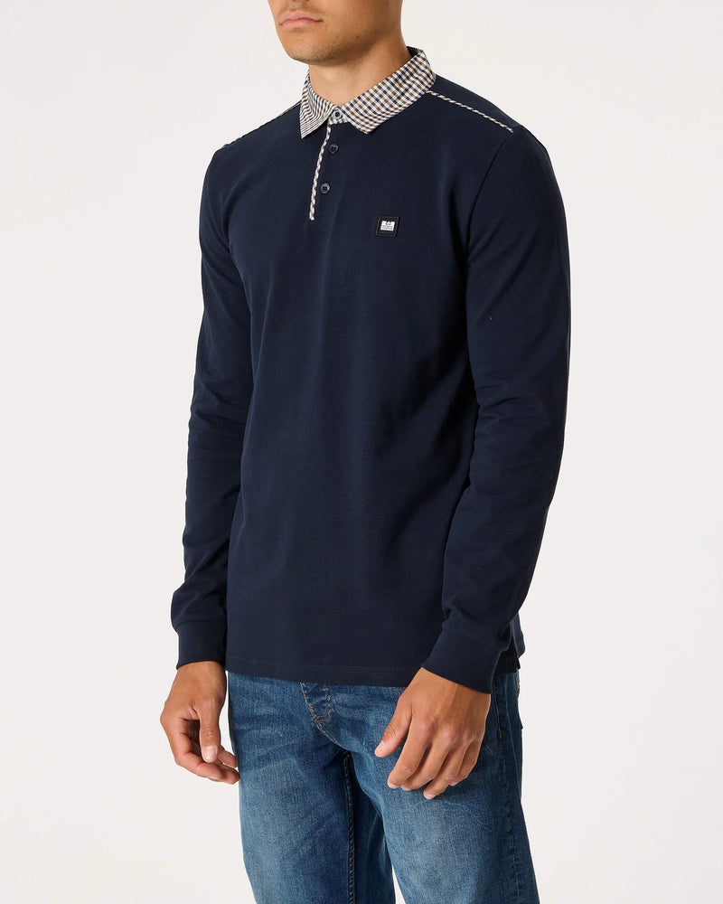 Weekend Offender Long Sleeve Check Collar Polo Tavarez - NAVY