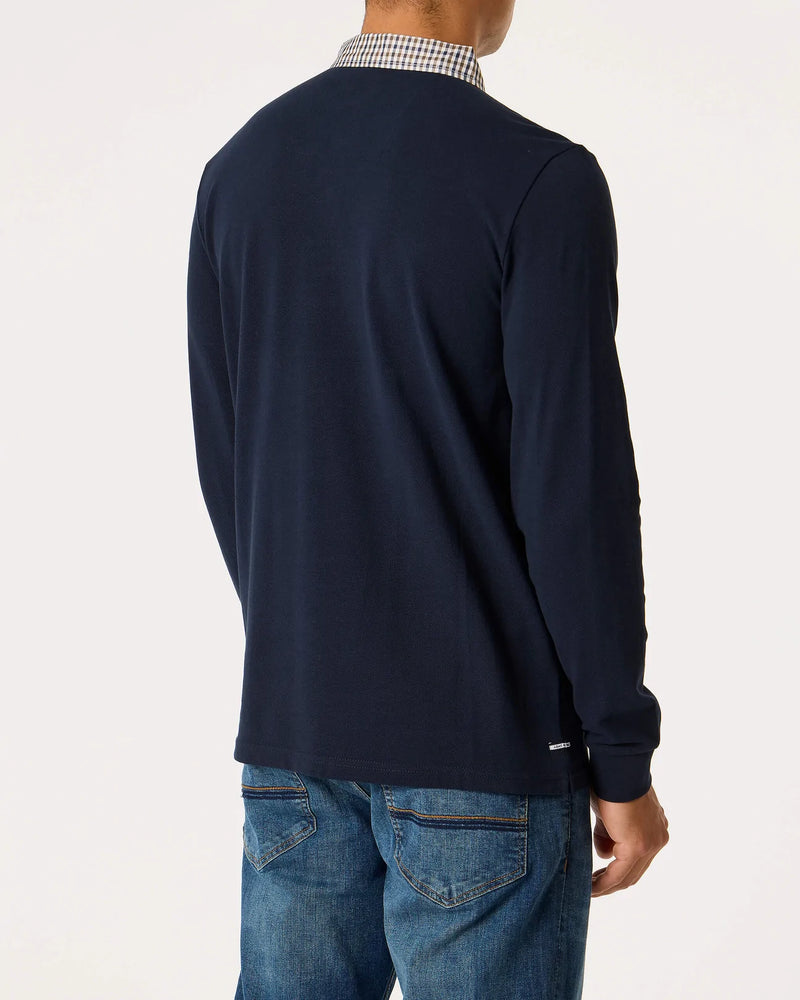 Weekend Offender Long Sleeve Check Collar Polo Tavarez - NAVY